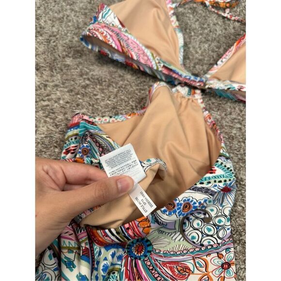 J. Crew scribble floral print cutout one piece swimsuit multi color O rings 12 - Picture 13 of 14